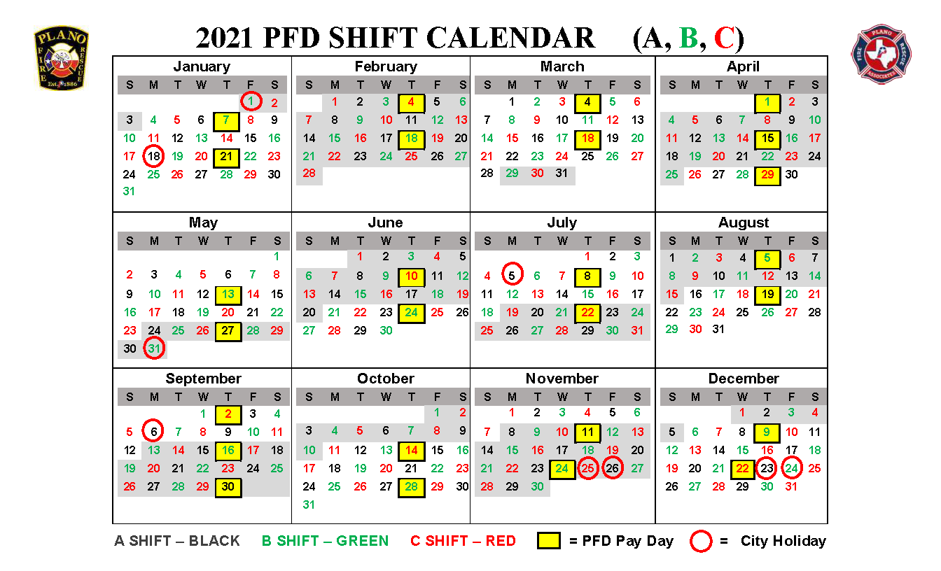 PFR Shift Calendar Plano FireRescue Associates